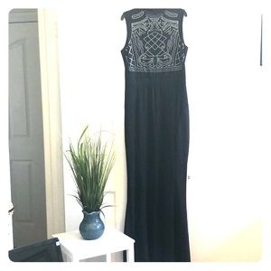Black studded trumpet formal sleeveless dress